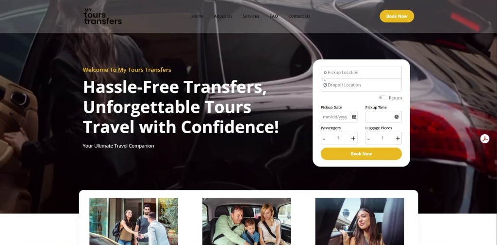 My Tours Transfers booking website homepage
